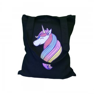Totebag Hitam Rainbow Unicorn
